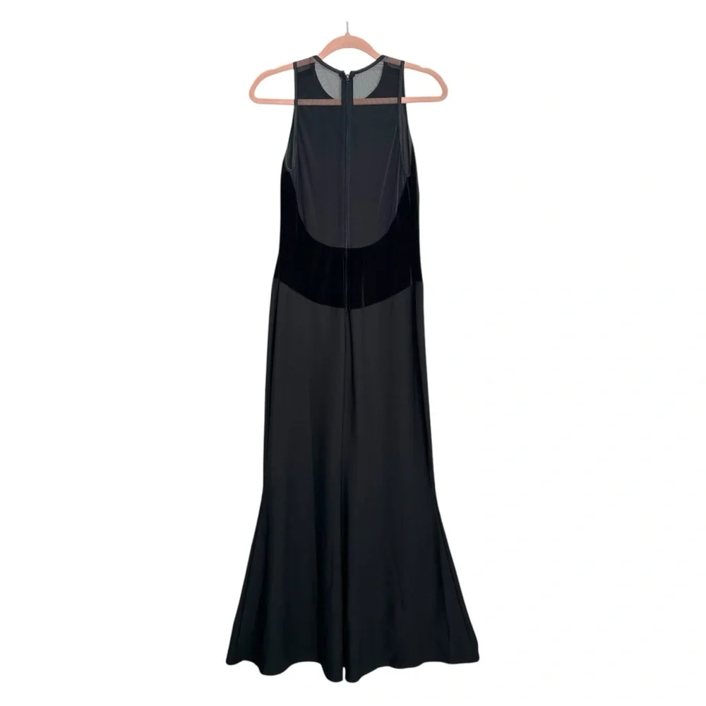 Black Velvet & Mesh Maxi Dress Sheer Back Sleeveless Minimalist Whimsigoth‎ M